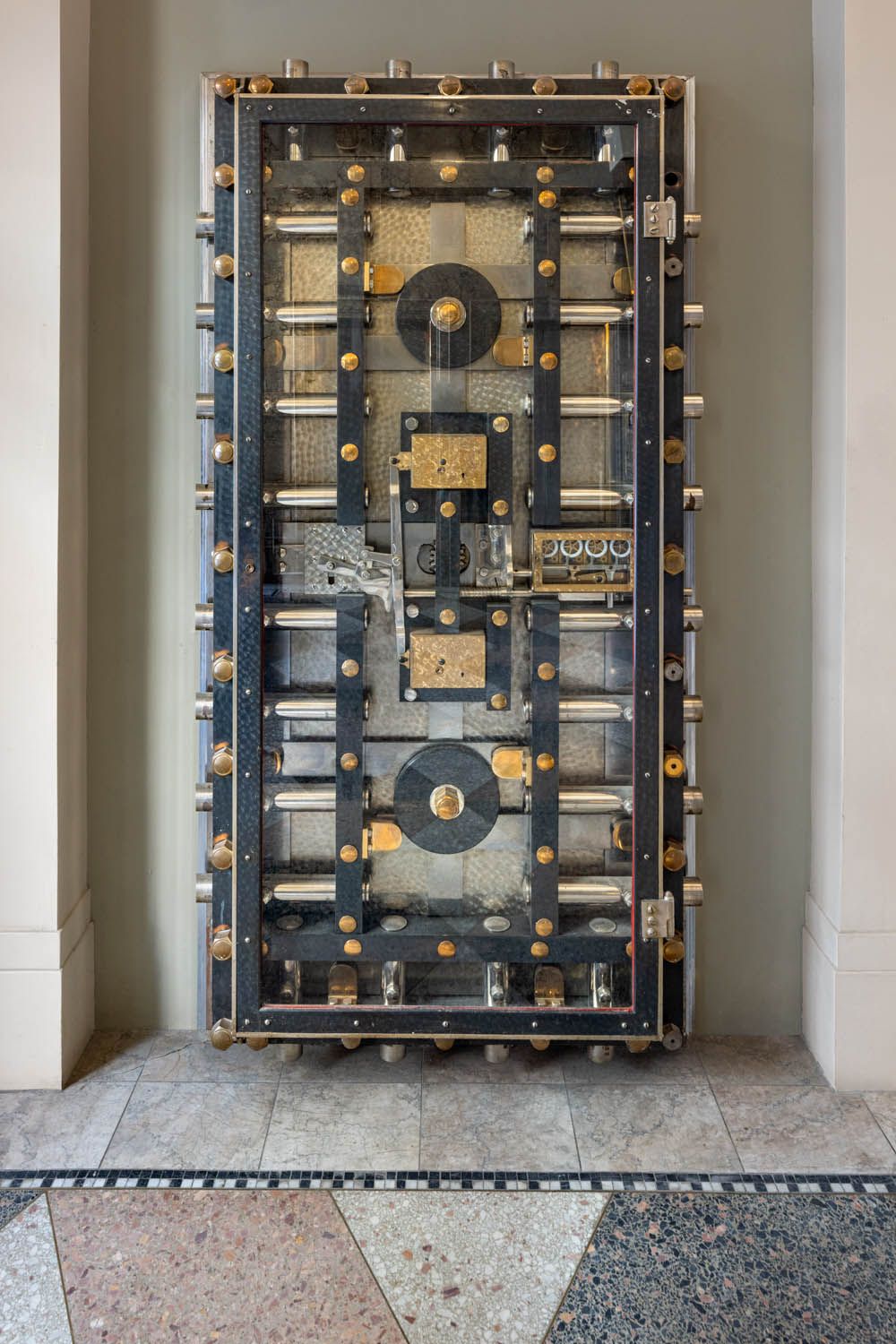 The building's original bank vault door, kept on display in the lobby