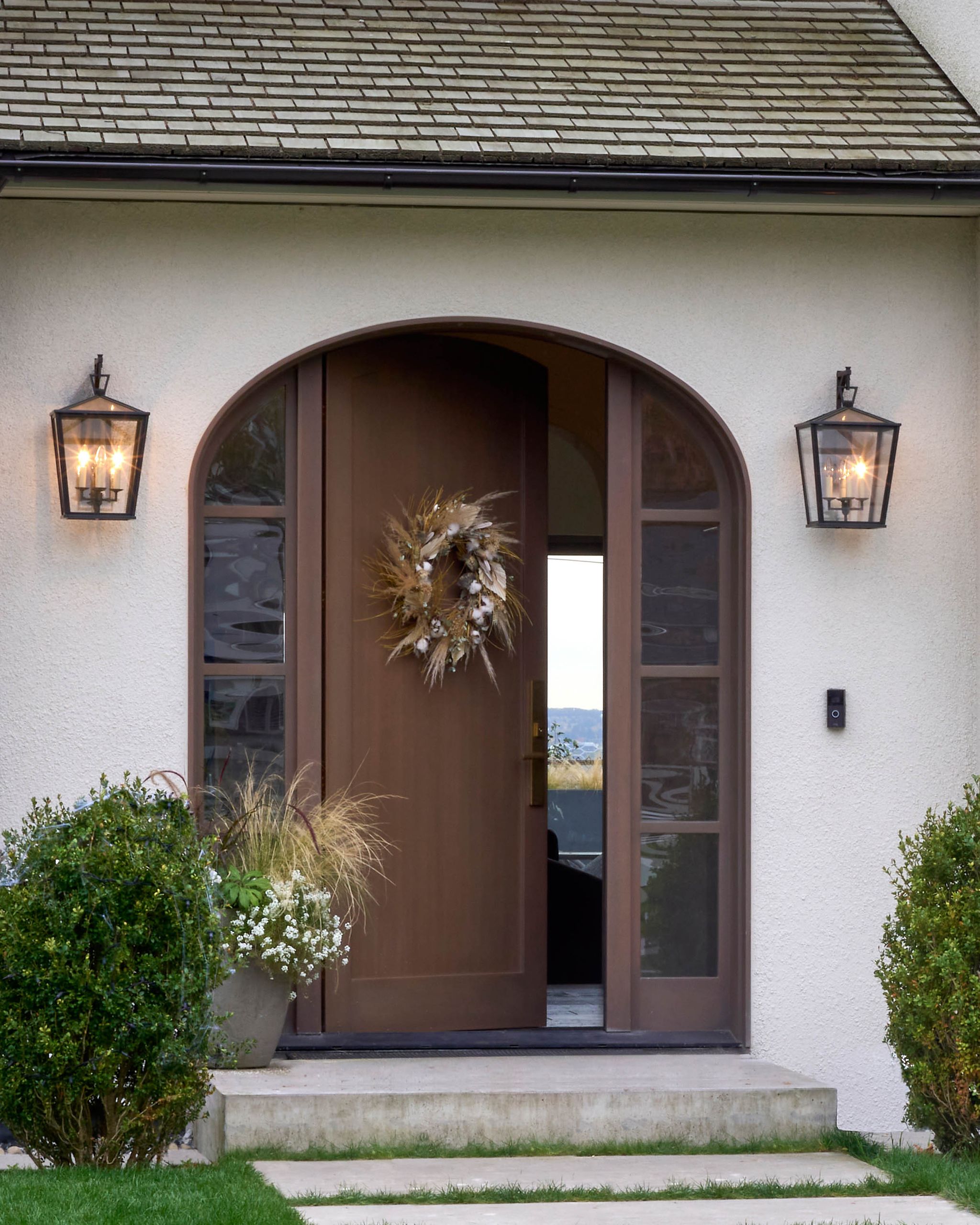 The open front door, looking through the house to the view beyond