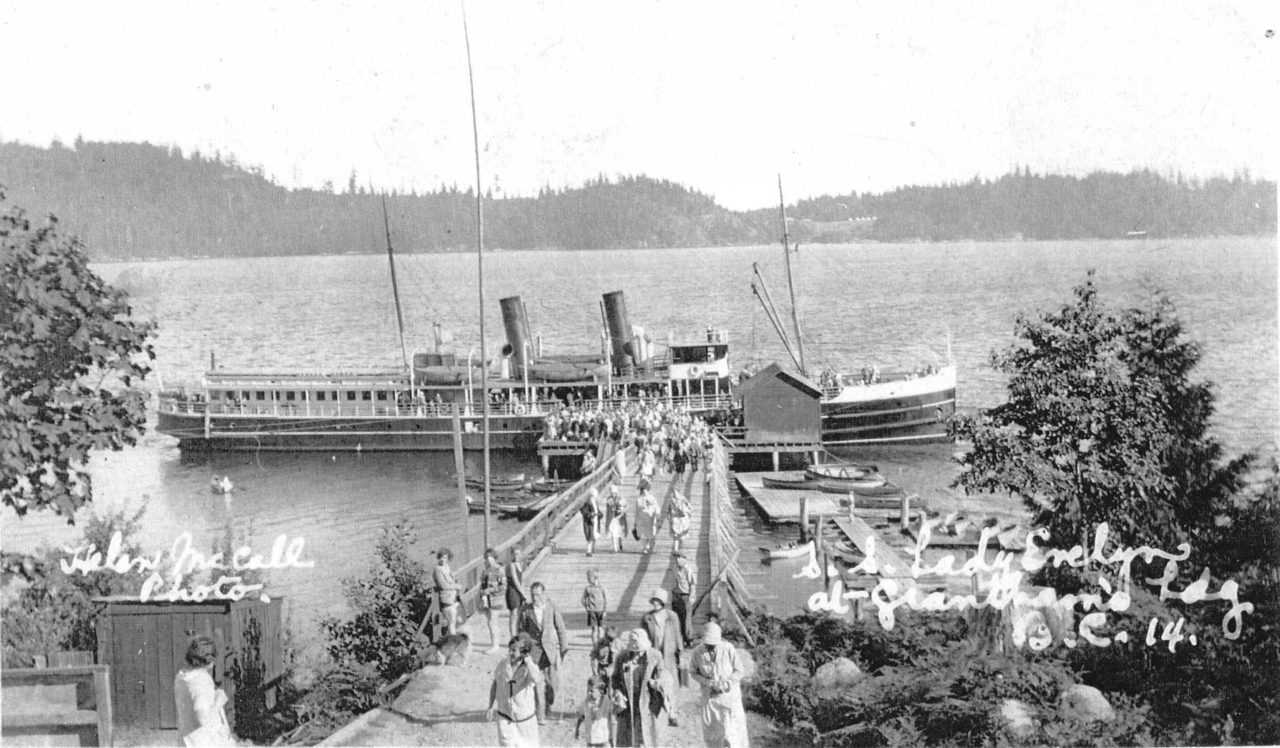 Archival photograph of the S.S. Lady Evelyn landing at Grantham's Landing
