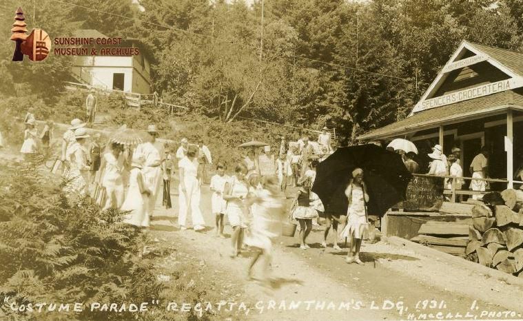 Archival photograph of the 1931 regatta costume parade at Grantham's Landing